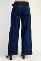 High Waist Belted Wide Leg Denim Pants Dark Wash