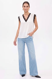 Sleeveless Romantic Lace And Satin Top White