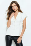 Cap Sleeve Side Buckle Blazer Top White