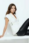 Cap Sleeve Side Buckle Blazer Top White
