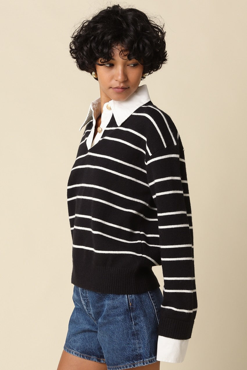 Long Sleeve Stripe Print Knit Sweater Black