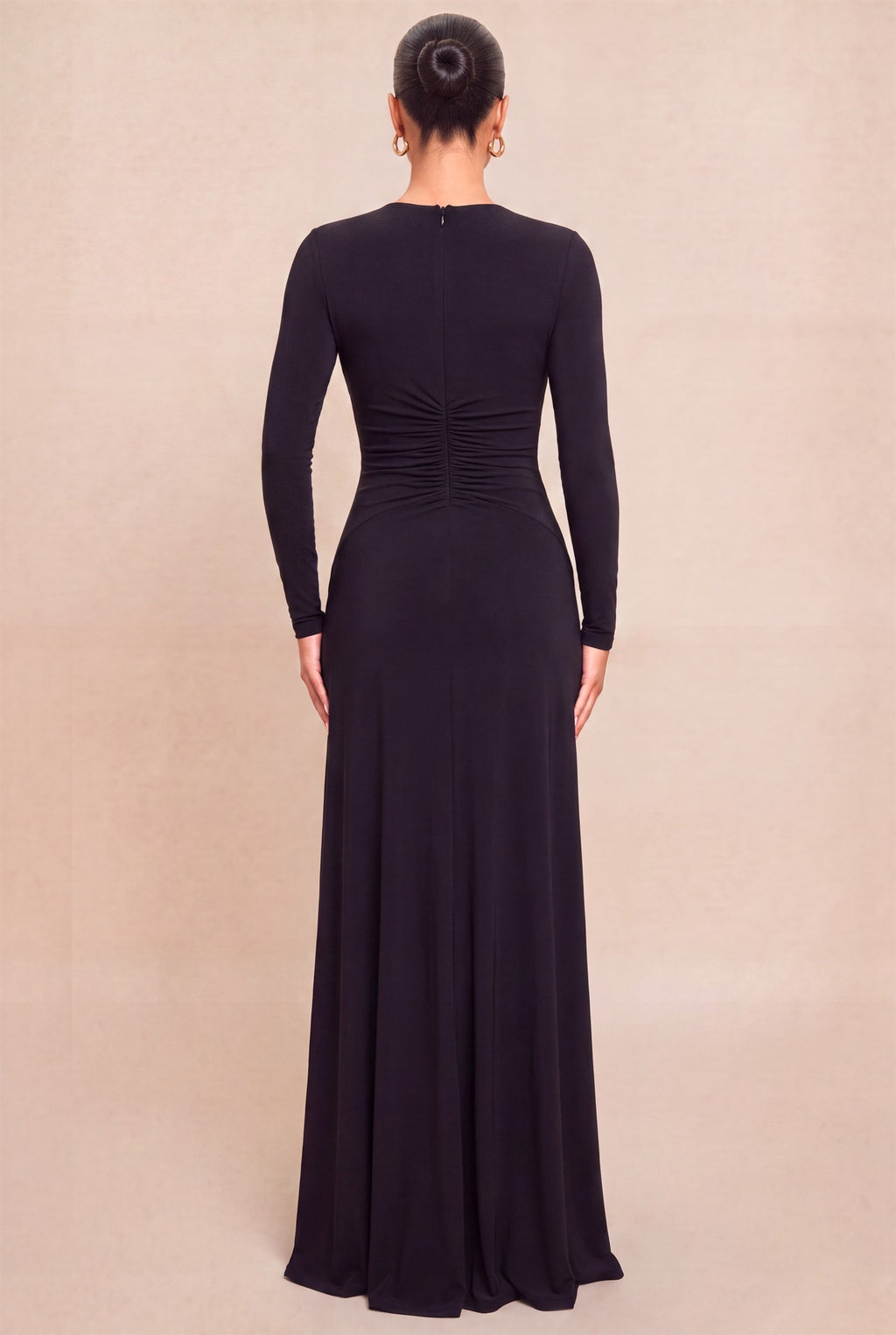 Long Sleeve Playful Metallic Ring Jersey Maxi Dress Black