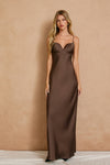 Sleeveless Satin Maxi Dress Brown