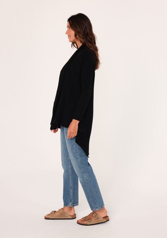 Long Sleeve Open Front Shawl Cardigan Black