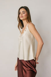 Sleeveless Timeless Lace And Satin Top Ivory