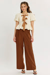 High Waist Pleated Wide Leg Pants Brown