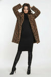 Long Sleeve Faux Fur Leopard Print Jacket Camel
