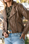Vegan Leather Moto Jacket Mocha