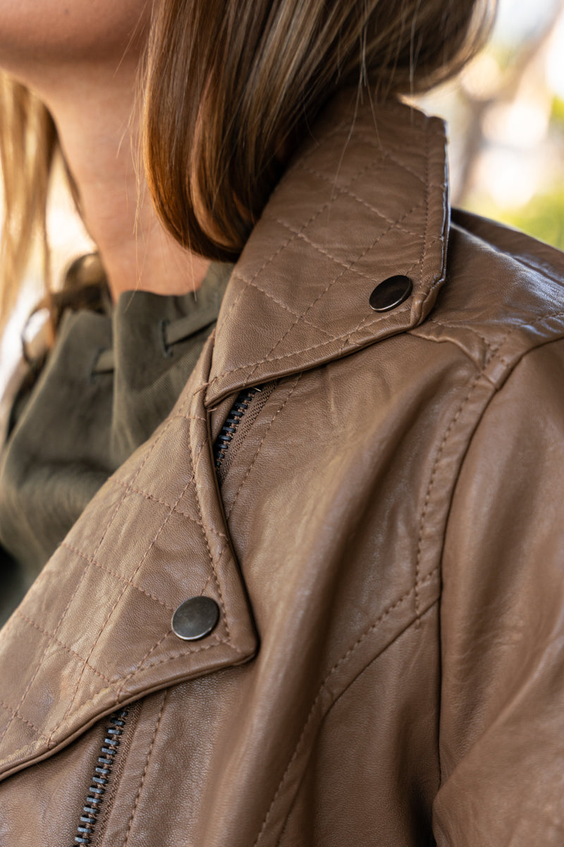 Vegan Leather Moto Jacket Mocha