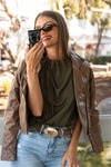 Vegan Leather Moto Jacket Mocha