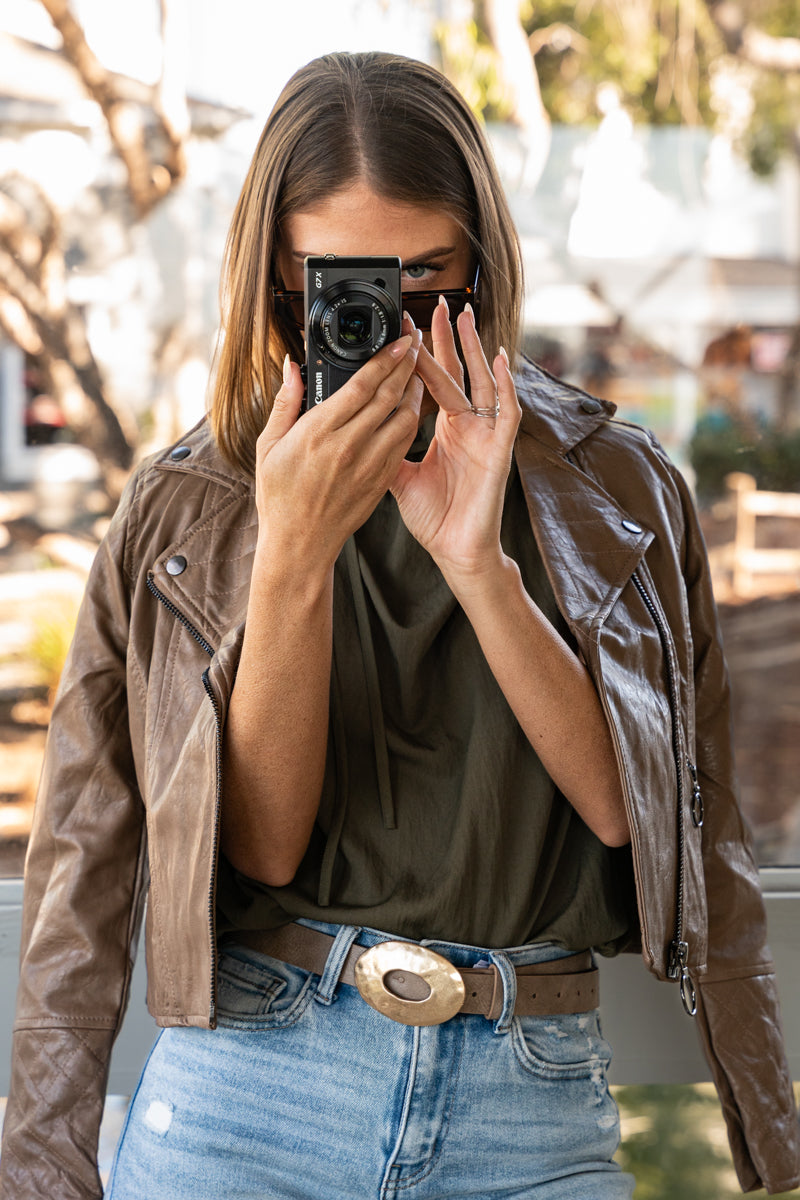 Vegan Leather Moto Jacket Mocha