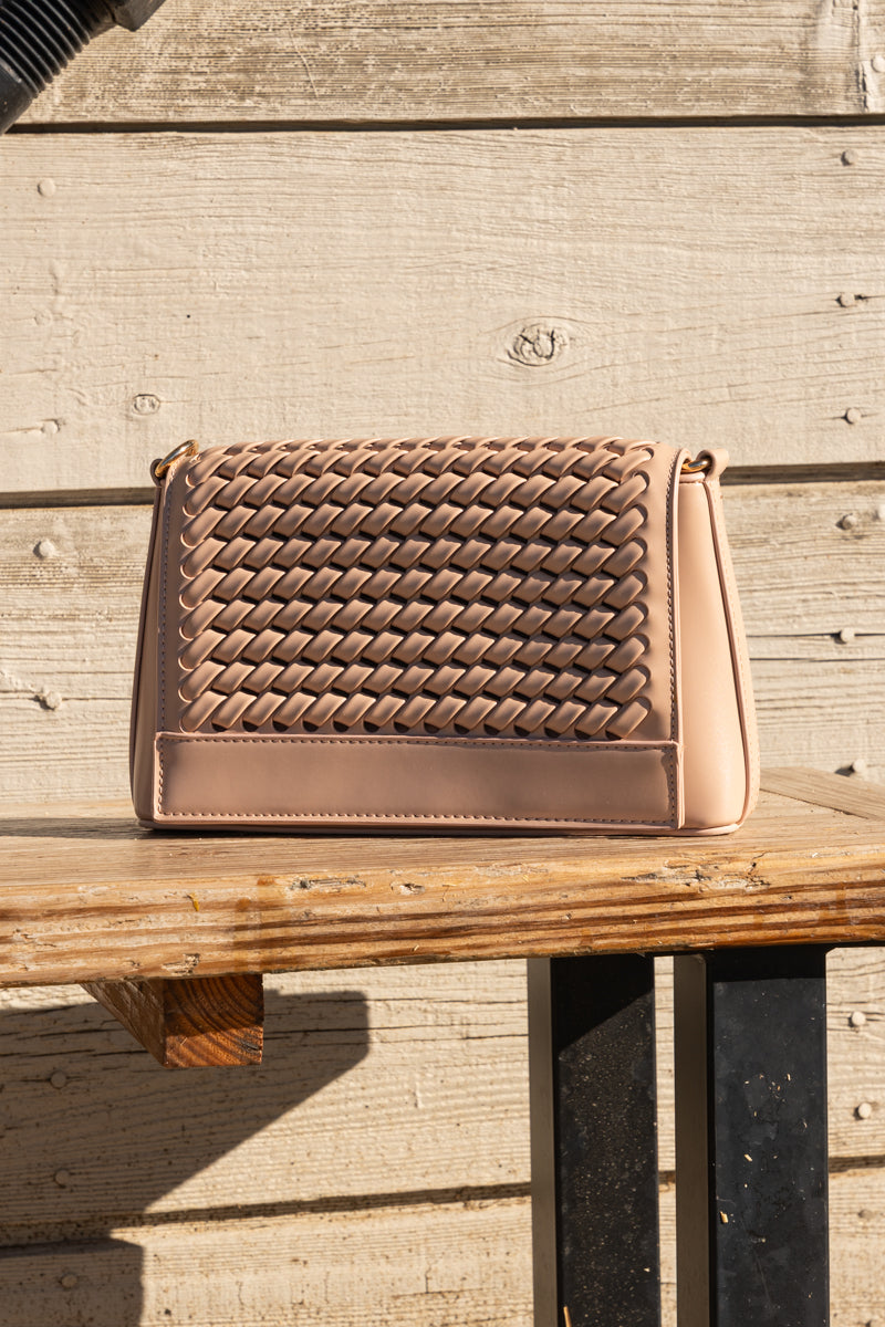 Faux Leather Woven Crossbody Taupe
