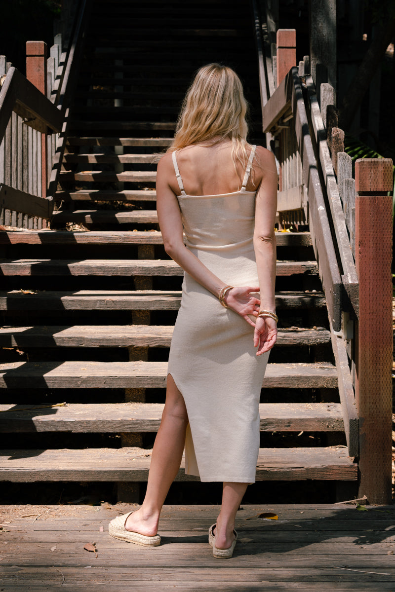 cream knitted midi dress London Knit Midi Dress