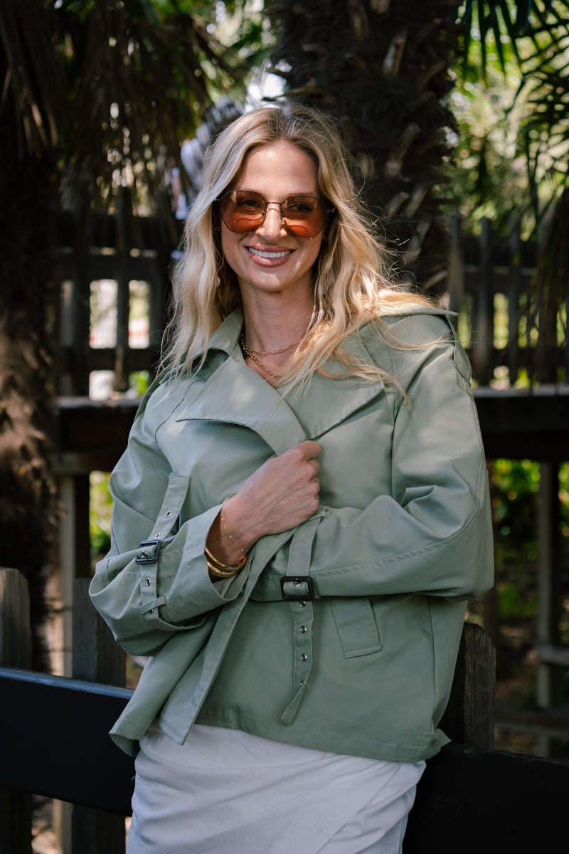 Long Sleeve Double Breasted Jacket Olive