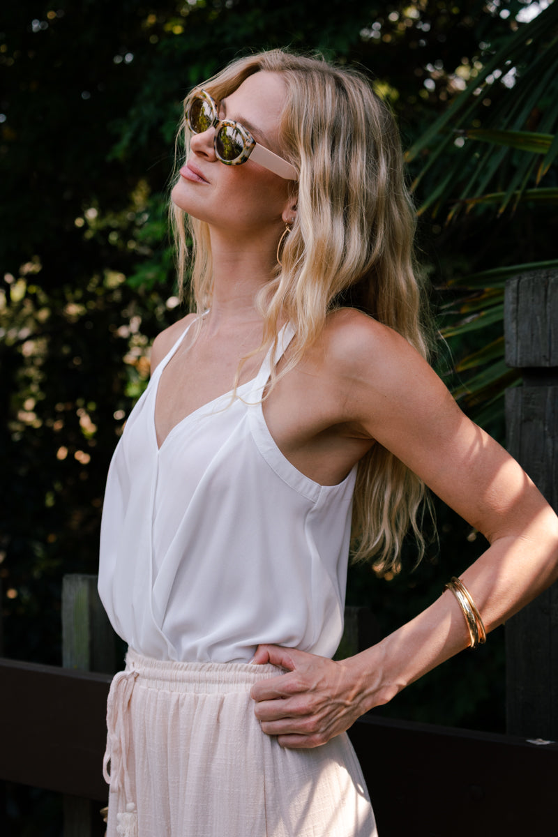 Sleeveless Surplice Neckline Racerback Top White