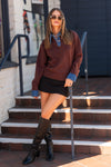 Long Sleeve Collar Denim Sweater Brown