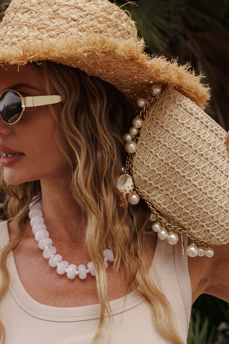 Irregular Marble Resin Beaded Necklace White