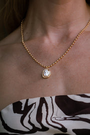  Delicate Ball Chain Faux Pearl Pendant Necklace Gold