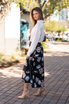 High Waist Floral Midi Skirt Black