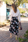High Waist Floral Midi Skirt Black