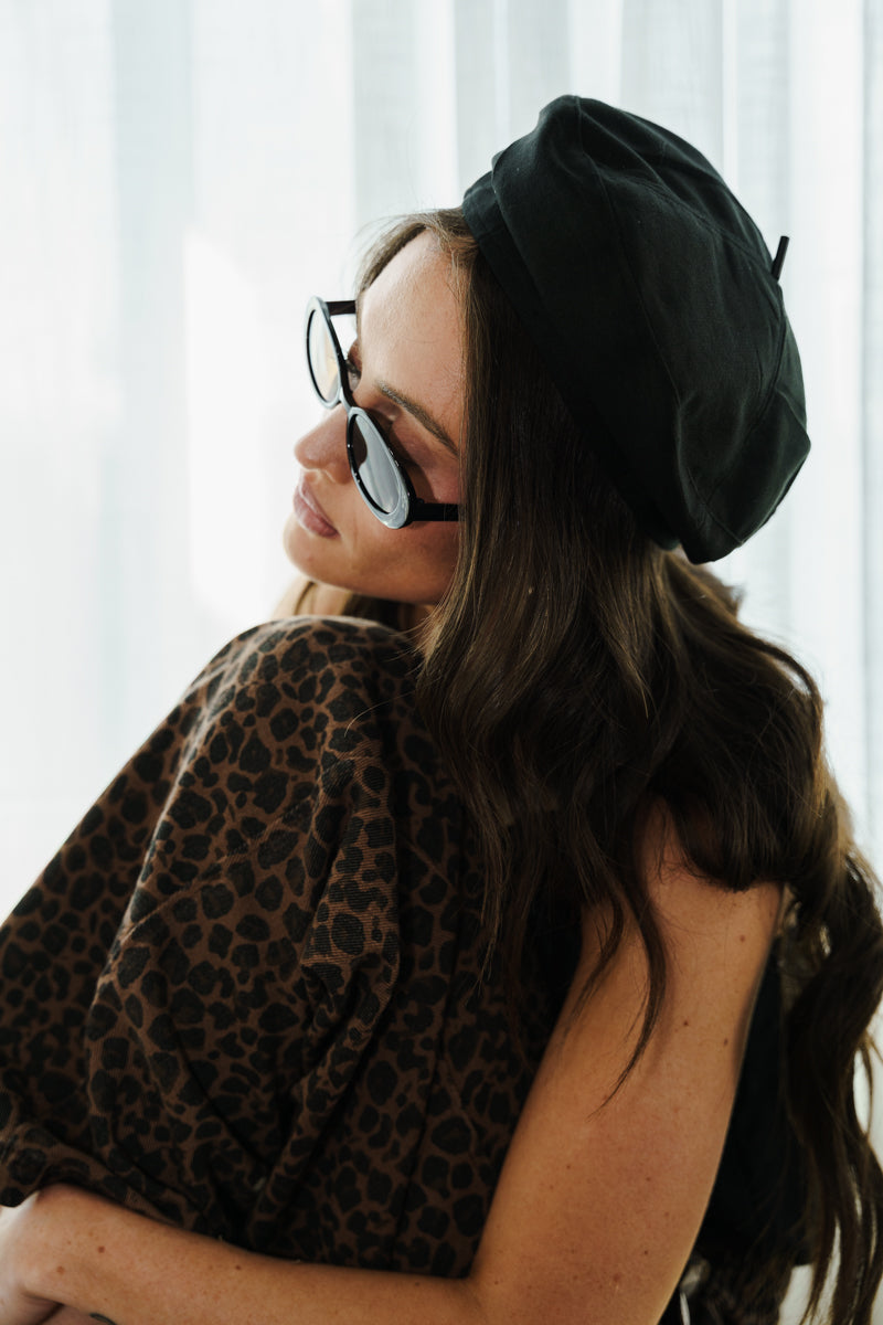 Drawstring Wide Leg Leopard Print Denim Pants Brown