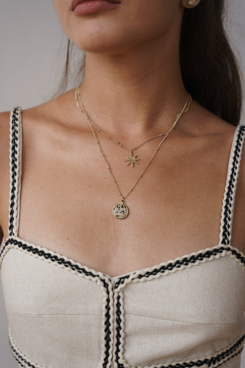 Layered Celestial And Gemstone Pendant Necklace Gold