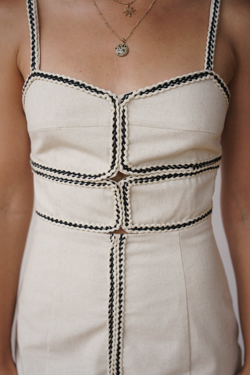 Sleeveless Contrast Trim Mini Dress White