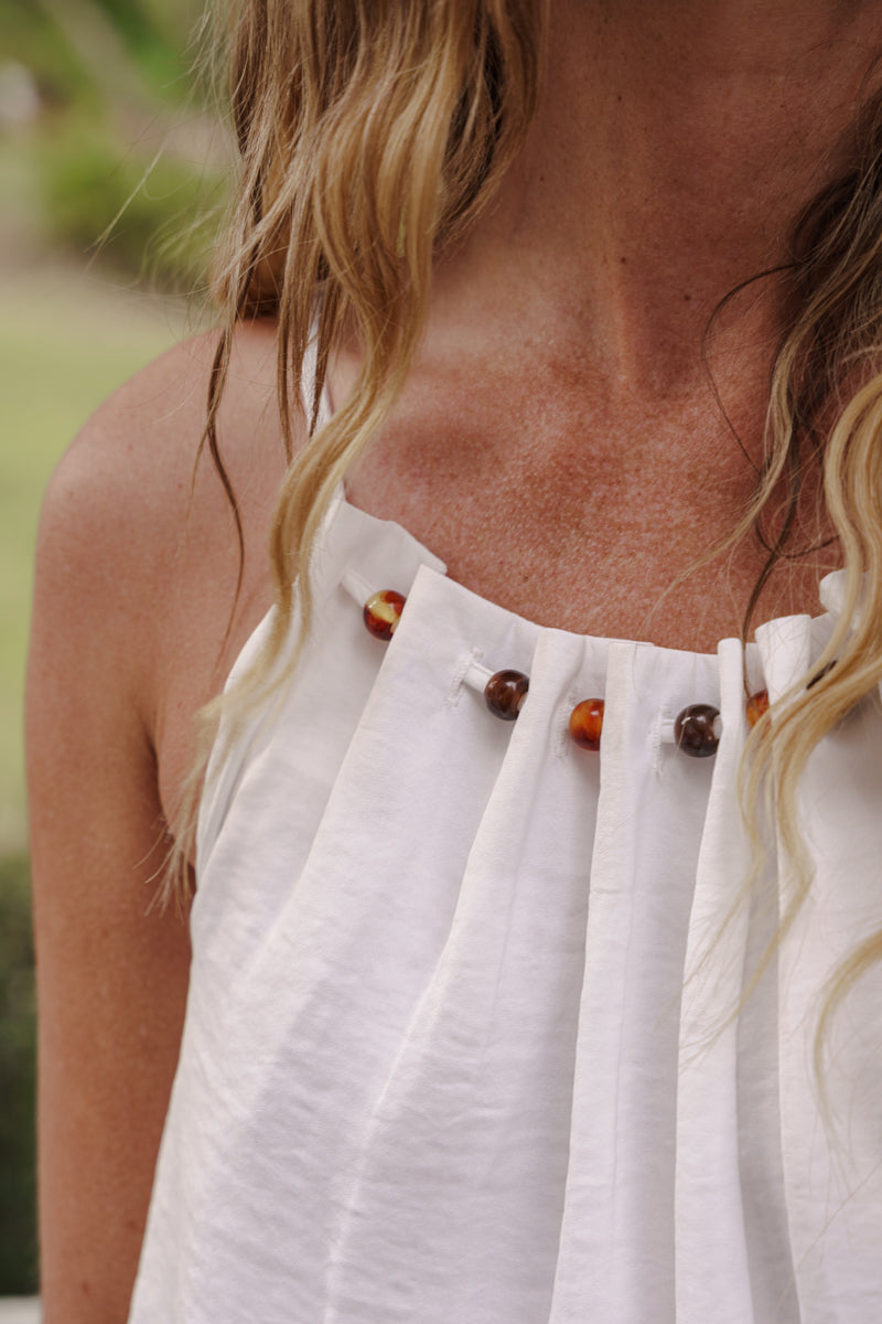 Sleeveless Pleated Top White