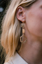 Tiered Hammered Geometric Drop Earrings Gold
