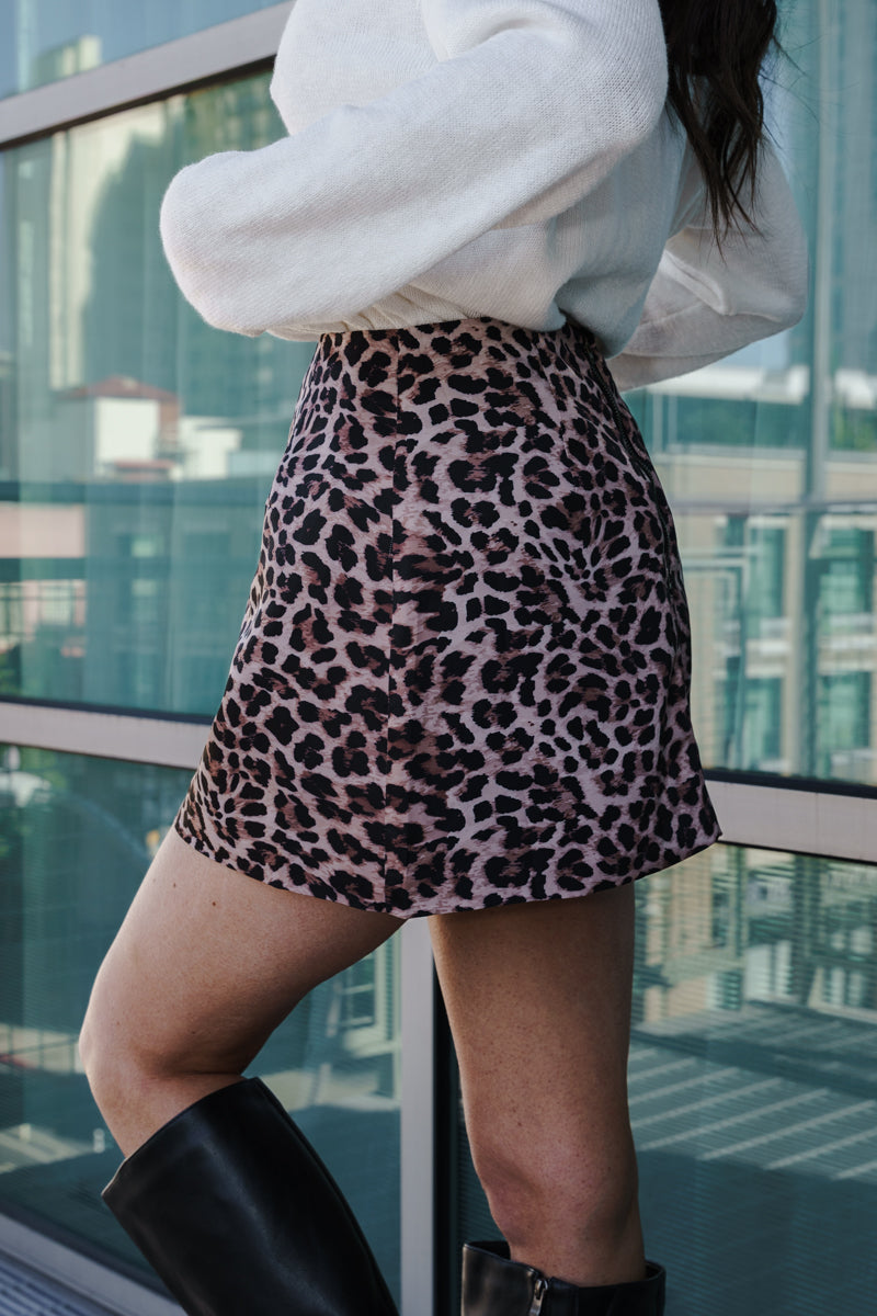 High Waist Leopard Print Mini Skirt Black