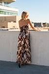 Sleeveless Back Tie Floral Print Wide Leg Jumpsuit Brown