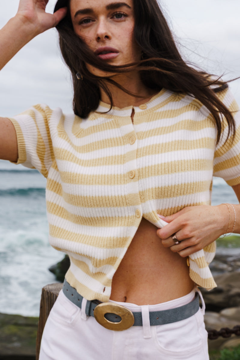 Hammered Oval Buckle Belt Blue