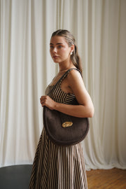 Faux Suede Shoulder Handbag Brown