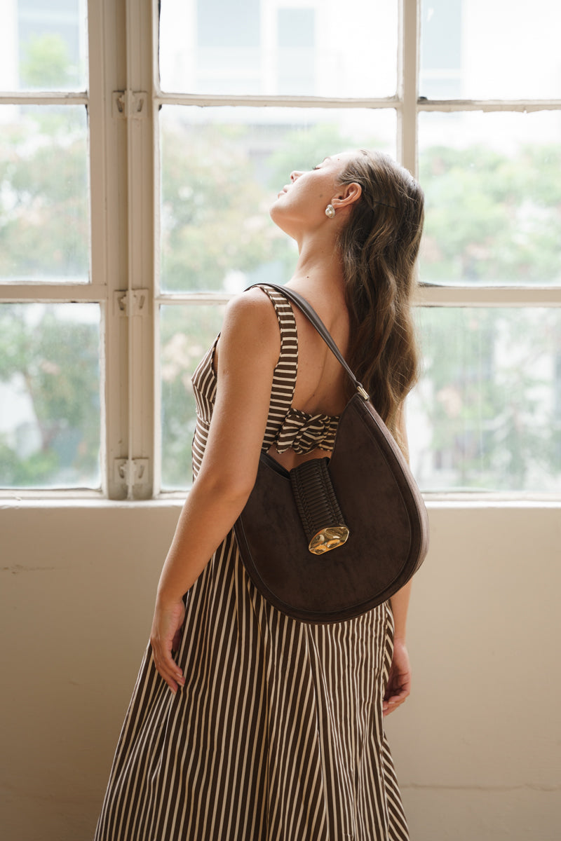 Faux Suede Shoulder Handbag Brown