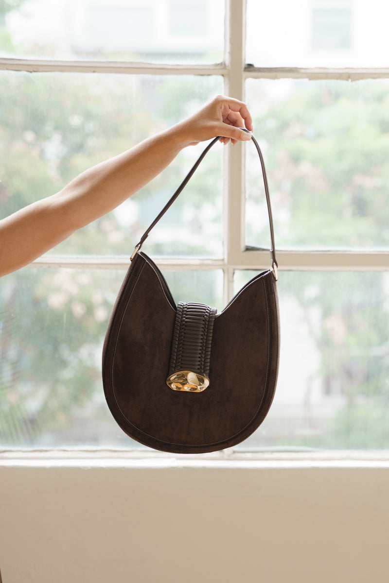 Faux Suede Shoulder Handbag Brown