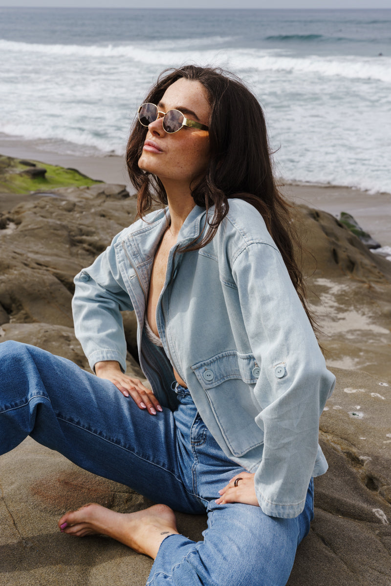 Drawstring Utility Jacket Medium Wash