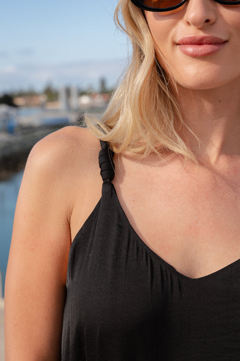 Sleeveless Satin Tank Top Black