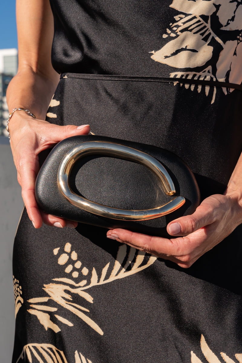 Metal Top Handle Crossbody Black