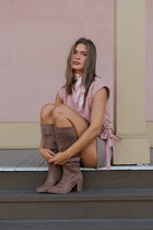 Short Cap Sleeve Side Drawstring Tie Top Pink