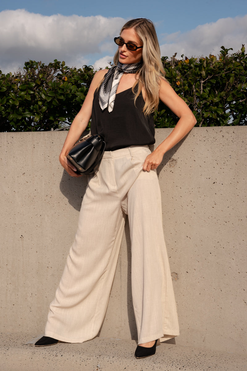 High Waist Wide Leg Pleated Pants Natural