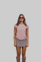 Short Cap Sleeve Side Drawstring Tie Top Pink