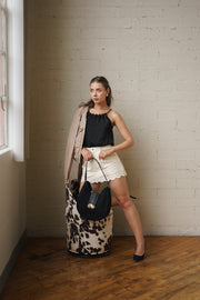 Faux Suede Shoulder Handbag Black
