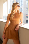 Sleeveless Faux Suede Open Back Tie Mini Dress Camel