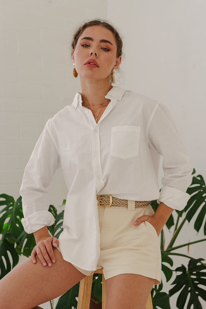 High Waist Woven Shorts Natural