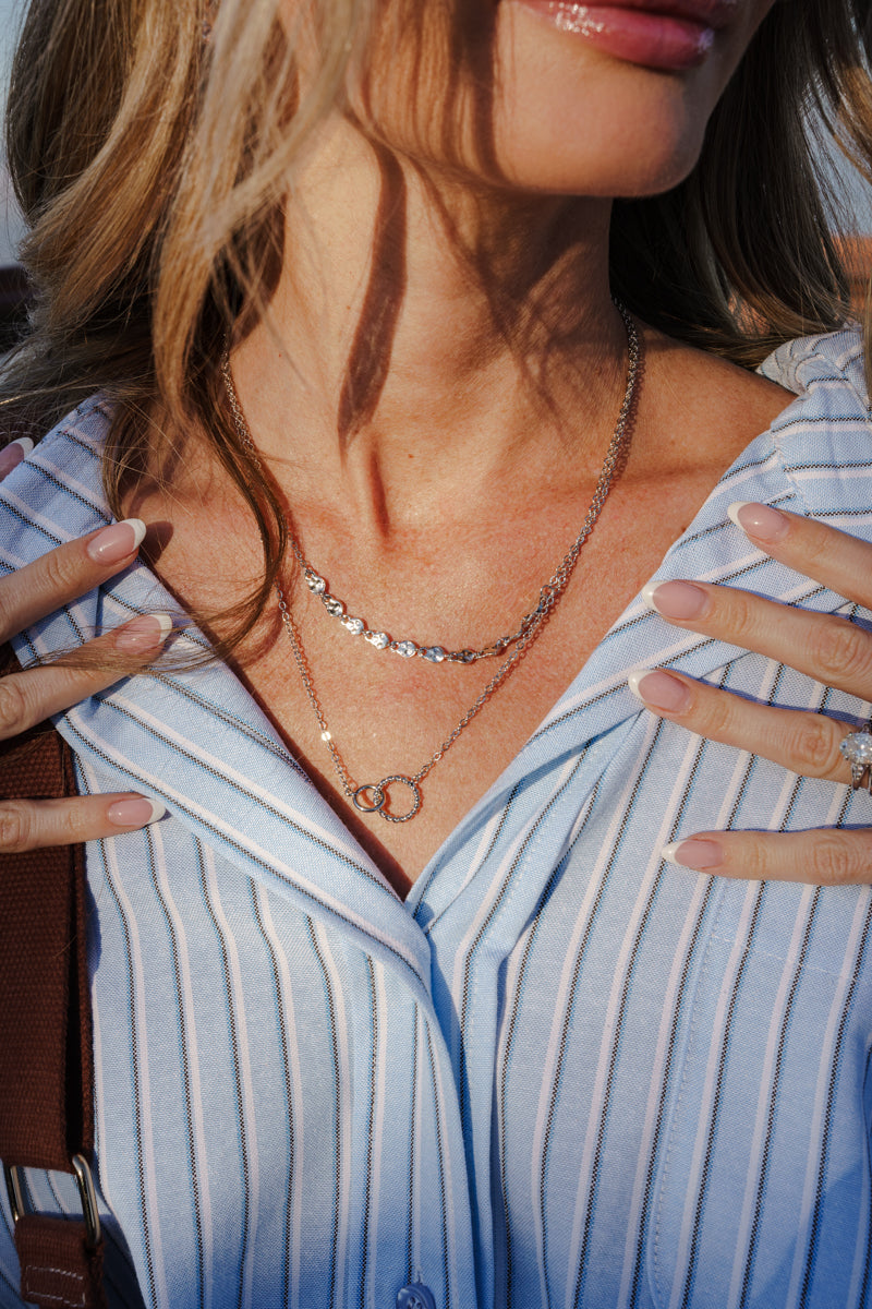 Long Sleeve Button Down Stripe Print Top Blue