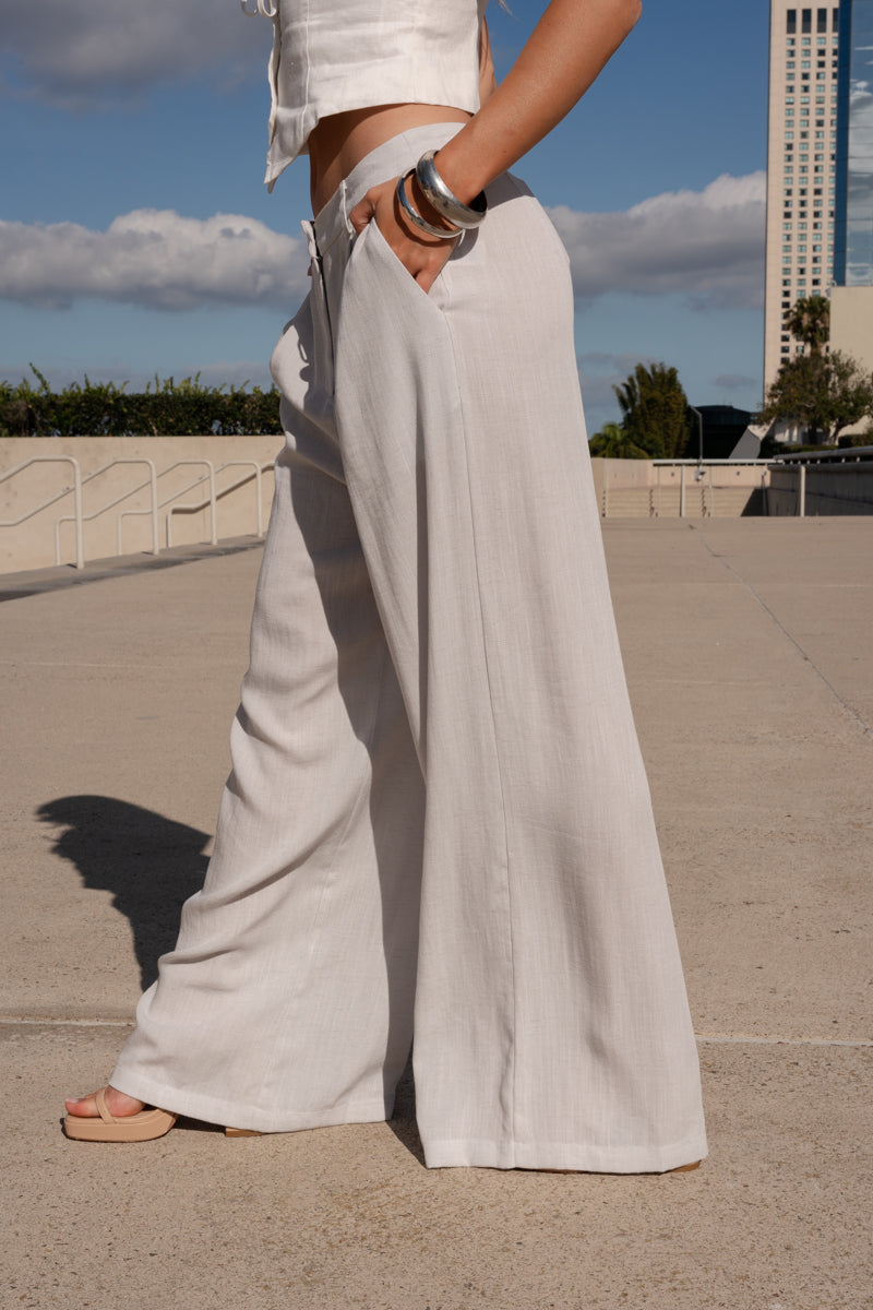  High Waist Wide Leg Pleated Pants Grey