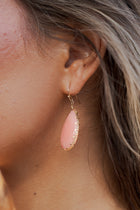 Teardrop Gemstone Dangle Earrings Gold Pink