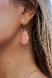 Teardrop Gemstone Dangle Earrings Gold Pink