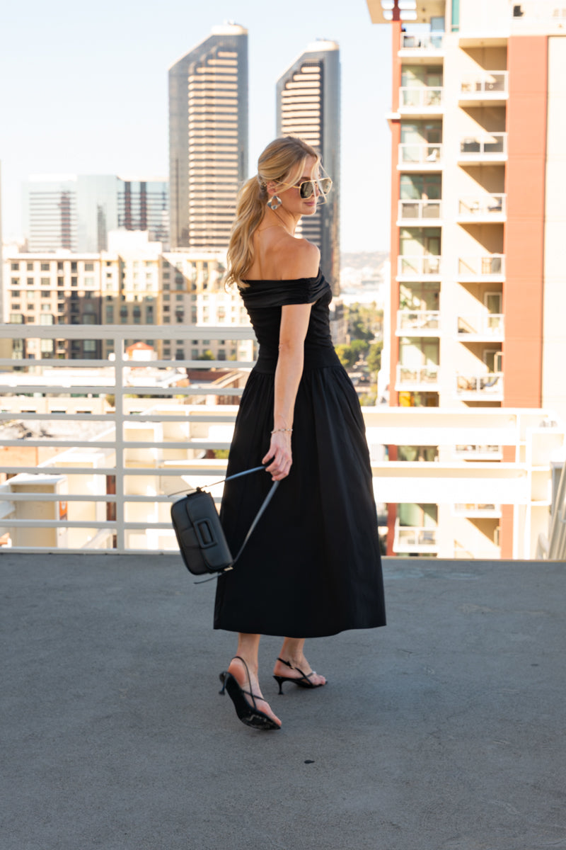 Sleeveless Off The Shoulder Midi Dress Black