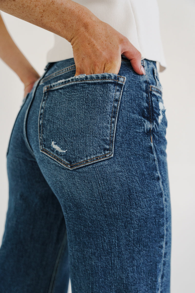 High Rise Wide Leg Jeans Dark Wash